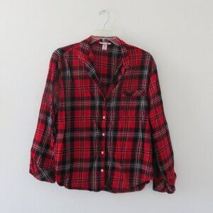 (#132) Victoria’s Secret Pajama Sleep Top Red Plaid Button Front Flannel Size XL